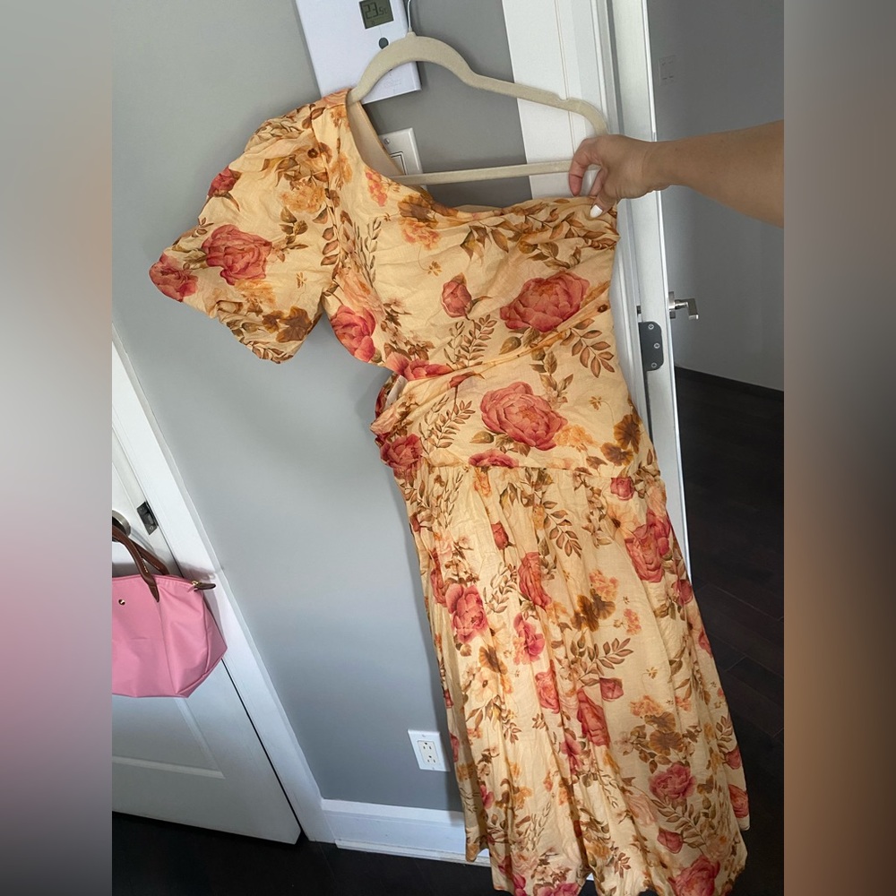Ever New One Shoulder Floral Dress in Cream and Red Florals